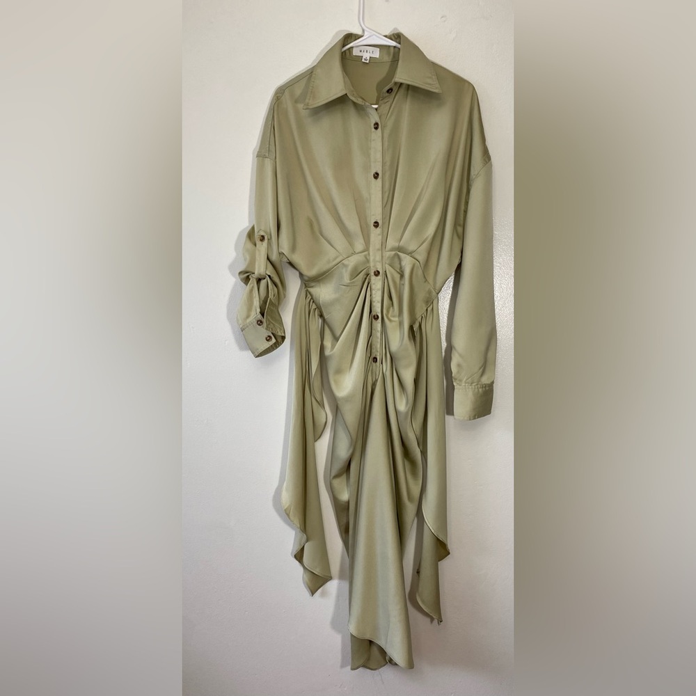 MARBLE Draped Tie Back Shirt Mini Dress Light Lime Green Size S